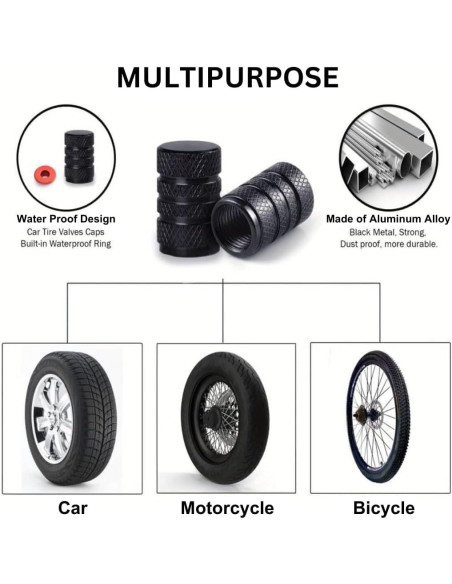 Tapas de Válvula de Neumático Genérico Aluminio Negro 4 Pcs