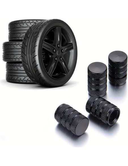 Tapas de Válvula de Neumático Genérico Aluminio Negro 4 Pcs