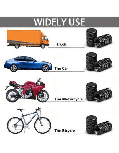 Tapas de Válvula de Neumático Genérico Aluminio Negro 4 Pcs