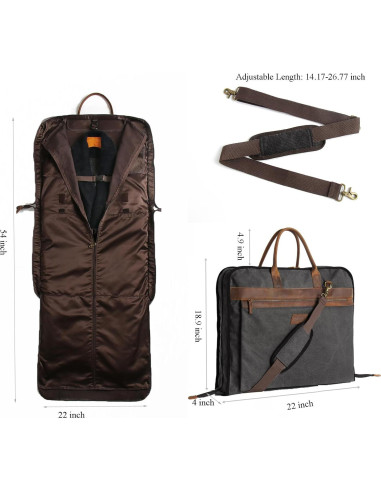 Bolsa de Traje de Lona y Cuero TRITOUR con Compartimento Laptop