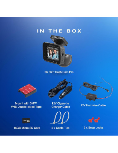 Cámara Dash TYPE S P200 PRO 360 2K 1440p con G-Sensor