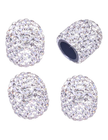 Tapas de Válvula DBlosp, Paquete de 4, Cristales Rhinestone, Blanco