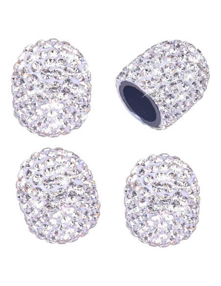 Tapas de Válvula DBlosp, Paquete de 4, Cristales Rhinestone, Blanco