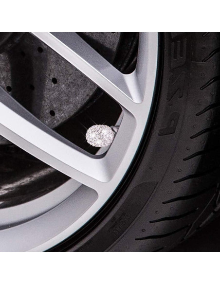 Tapas de Válvula DBlosp, Paquete de 4, Cristales Rhinestone, Blanco