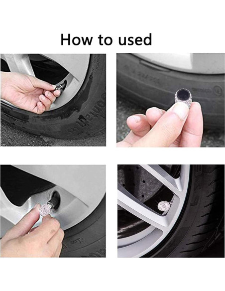 Tapas de Válvula DBlosp, Paquete de 4, Cristales Rhinestone, Blanco