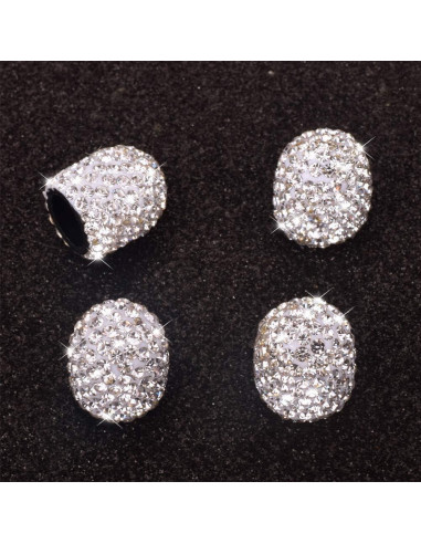 Tapas de Válvula DBlosp, Paquete de 4, Cristales Rhinestone, Blanco
