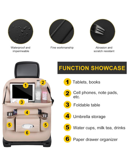 Organizador de Asiento Trasero de Coche Povtii Beige Impermeable