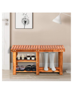 Banco para zapatos 2 niveles Giantex madera teca 158.8 kg