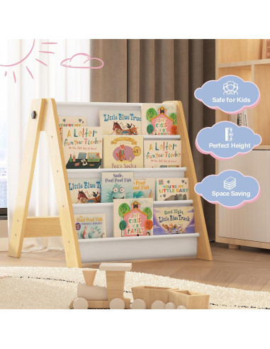 Estantería Plegable para Niños NACHES 4 Niveles Madera Natural