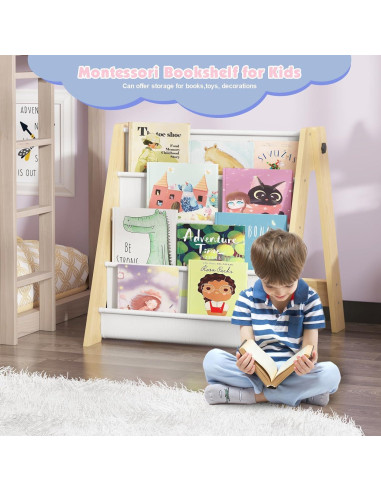 Estantería Plegable para Niños NACHES 4 Niveles Madera Natural