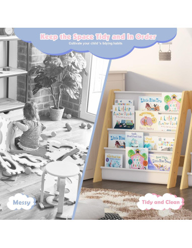 Estantería Plegable para Niños NACHES 4 Niveles Madera Natural