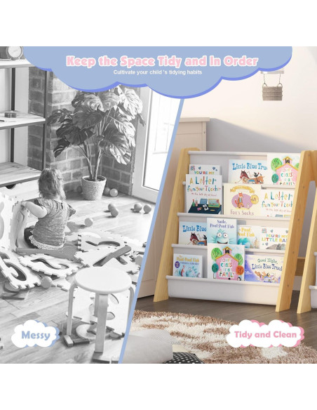 Estantería Plegable para Niños NACHES 4 Niveles Madera Natural
