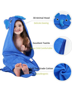Toalla de Bebé MICHLEY con Capucha de Animal Algodón 90x90 cm Azul 2