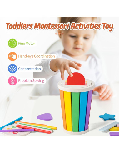 Juguetes Montessori de Madera para Niños 1-3 Años - Aprendizaje