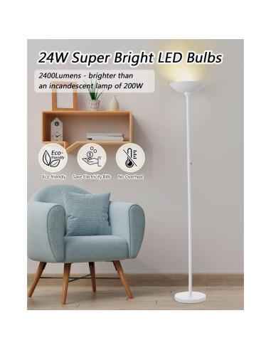 Lámpara de Pie LED BoostArea 30W Regulable 3000K Blanca 178cm