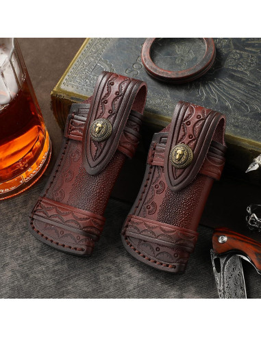 Funda de Cuchillo de Cuero Omesio León Marrón para Cinturón