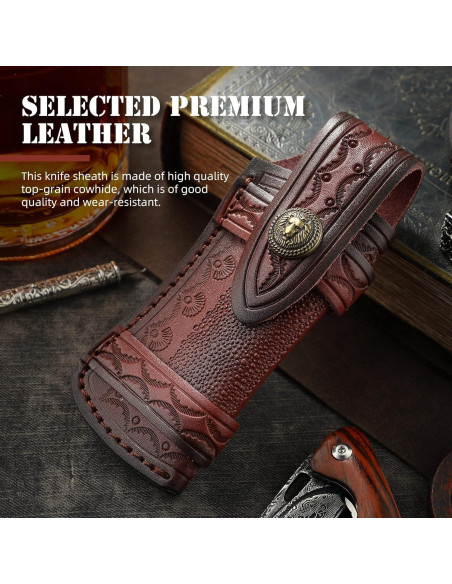 Funda de Cuchillo de Cuero Omesio León Marrón para Cinturón