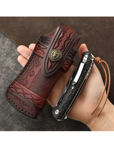 Funda de Cuchillo de Cuero Omesio León Marrón para Cinturón