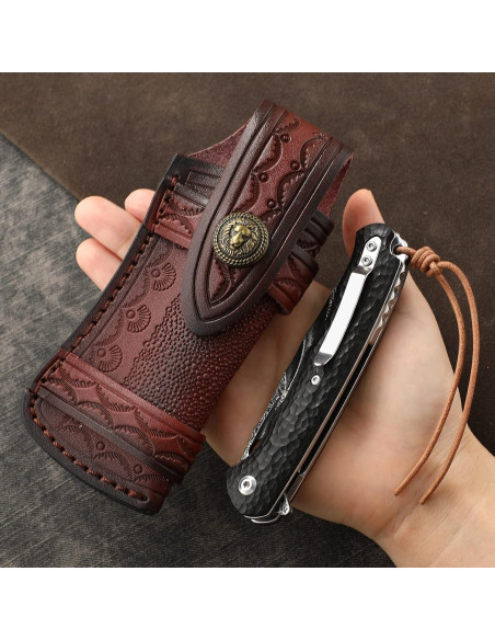 Funda de Cuchillo de Cuero Omesio León Marrón para Cinturón