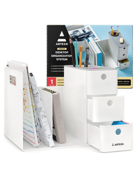 Estante de Almacenamiento ARTEZA con 3 Cajones - Organizador de Escritorio 29.4x21.4x21.6cm Gris