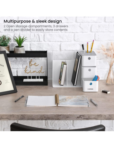 Estante de Almacenamiento ARTEZA con 3 Cajones - Organizador de Escritorio 29.4x21.4x21.6cm Gris