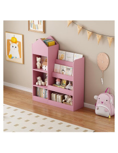 Estantería Infantil de Madera Rosa 2 Niveles Organizador Juguetes
