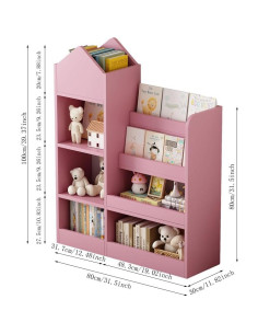 Estantería Infantil de Madera Rosa 2 Niveles Organizador Juguetes 2