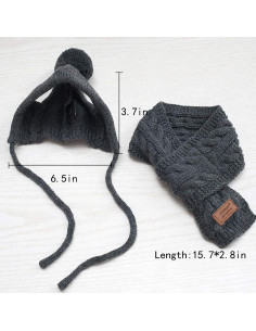 Conjunto de bufanda y gorro de lana para perros Goclothod - Gris 2