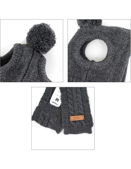 Conjunto de bufanda y gorro de lana para perros Goclothod - Gris