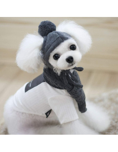 Conjunto de bufanda y gorro de lana para perros Goclothod - Gris