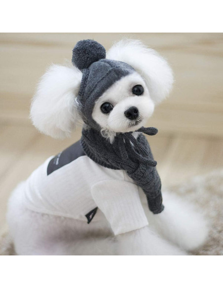 Conjunto de bufanda y gorro de lana para perros Goclothod - Gris