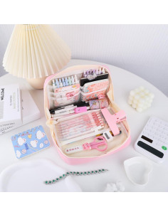 Estuche de Lápices iSuperb Rosa Claro Gran Capacidad 3 Bolsillos 2