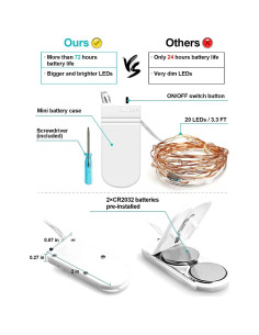 Luces de Hadas LED HOBAYS 1.0m 20 LEDs Cobre Blanco Cálido 2