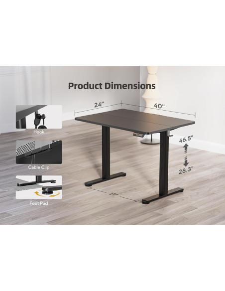 Escritorio de pie eléctrico YDN P3.01.001 ajustable 101.6x60.96cm