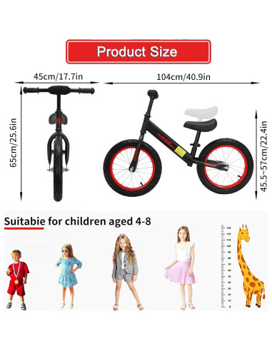 Bicicleta de Equilibrio Bueuwe 16" para Niños 4-8 Años