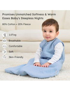 Saco de Sueño Acolchado Unnivoll 0-6 Meses Algodón Azul 1.0 Tog 2