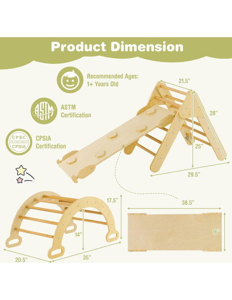 Costzon 5 en 1 Juguete de Escalada de Madera para Niños