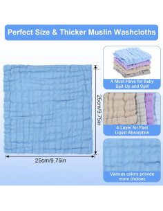 4 Paños de Muselina para Bebés Qianyu 100% Algodón Multicolor 2