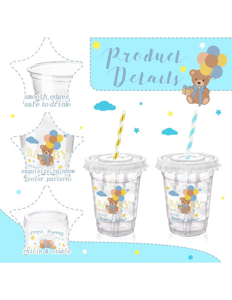 50 Vasos de Plástico Desechables Xuelimei 12 oz Azul con Tapas