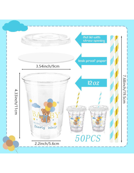 50 Vasos de Plástico Desechables Xuelimei 12 oz Azul con Tapas