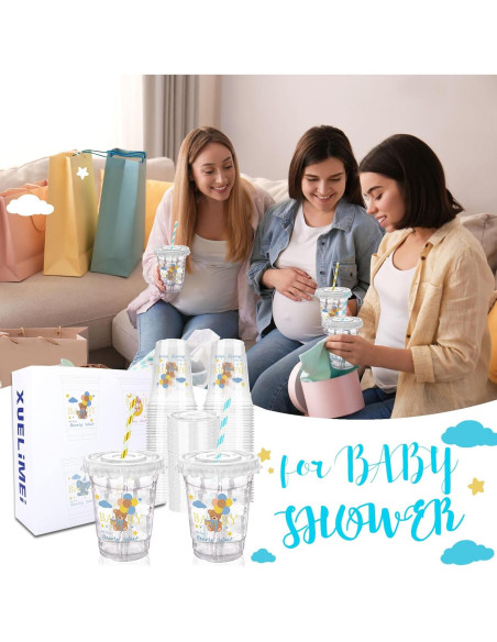 50 Vasos de Plástico Desechables Xuelimei 12 oz Azul con Tapas