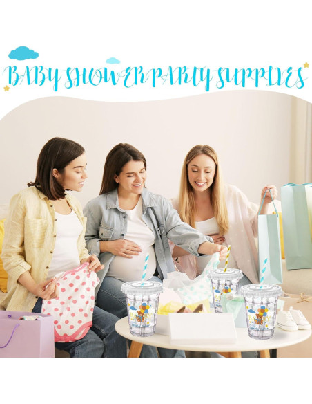 50 Vasos de Plástico Desechables Xuelimei 12 oz Azul con Tapas