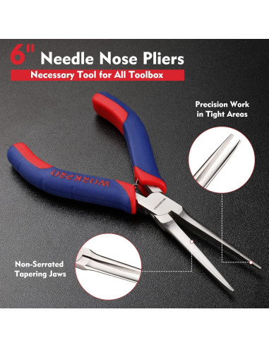 Alicates de Punta Larga WORKPRO 15.24 cm Ergonómicos para Joyería