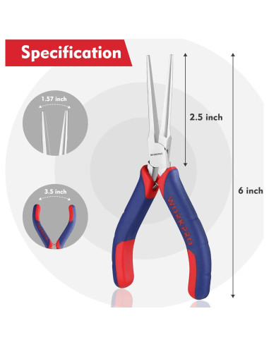 Alicates de Punta Larga WORKPRO 15.24 cm Ergonómicos para Joyería