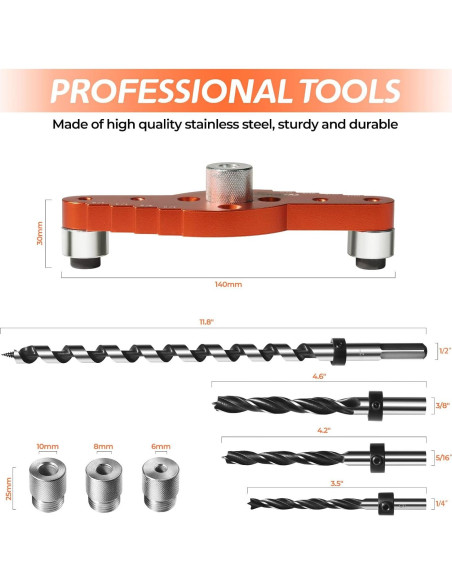 Kit Plantilla Dowel Swozzto con Brocas 6mm, 8mm, 10mm