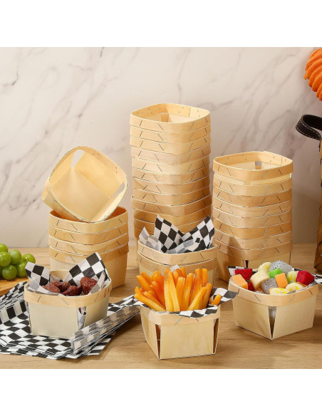 Cestas de Madera Thyle 30 Pcs con Papel Deli 10.2x10.2 cm