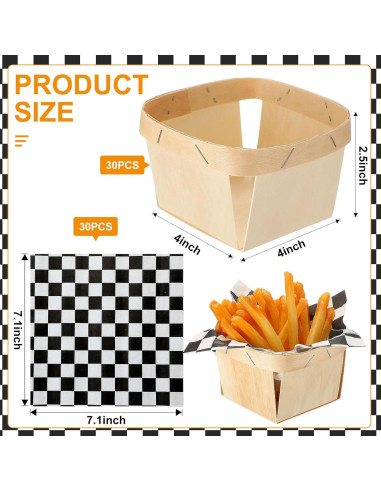 Cestas de Madera Thyle 30 Pcs con Papel Deli 10.2x10.2 cm