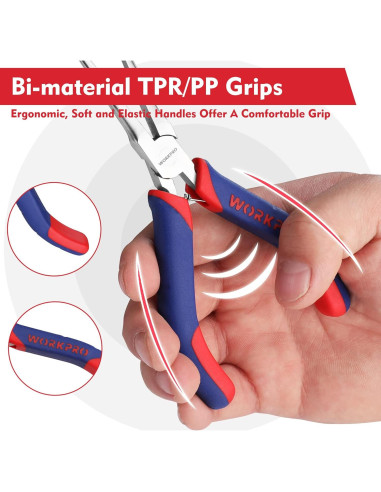 Alicates de Punta Larga WORKPRO 15.24 cm Ergonómicos para Joyería