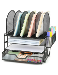 Organizador de Escritorio ORDROLL Negro con Cajón y 5 Soportes