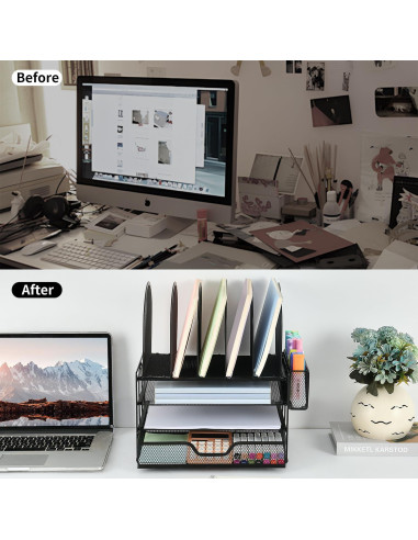 Organizador de Escritorio ORDROLL Negro con Cajón y 5 Soportes